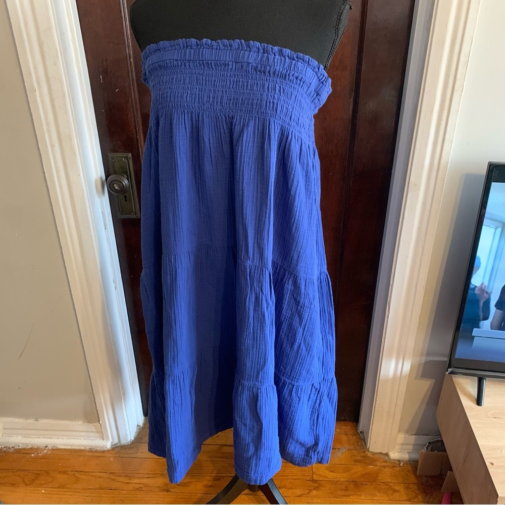 GAP Blue Women's Smocked Strapless Dress 100% Cotton  Sz XL Summer